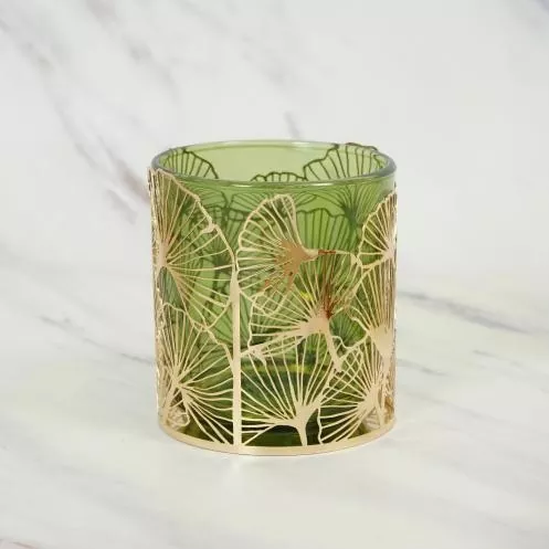 Golden Ginkgo Leaf Metal Candle Holder